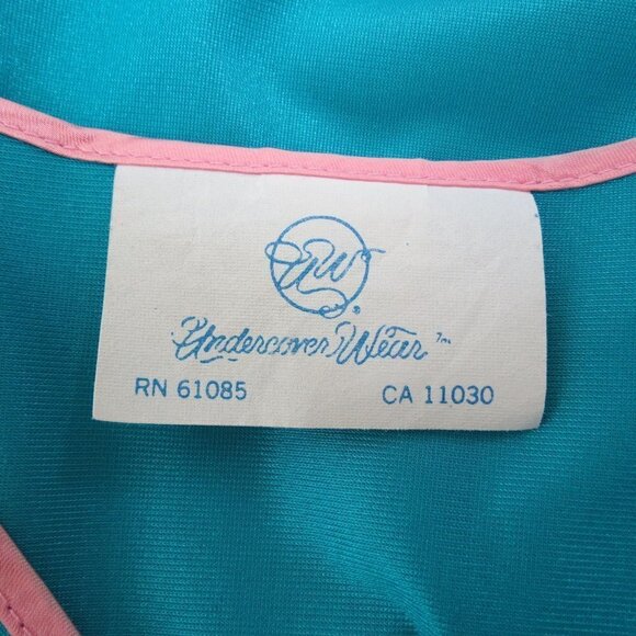 Vintage UNDERCOVER WEAR 80s Women's Teal Pink Two Piece Pajama Set L Pants Top - Picture 11 of 12